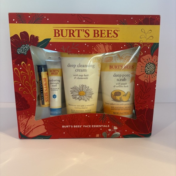 Burt's Bees Other - Burts Bees Face Essentials NIB 4 PC Set, Cleansing Cream, Scrub, Mask, Lip Balm